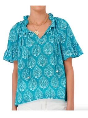 Tuckernuck Tropical Teal Lantern Block Paisley Print Cassis Top Women's Small